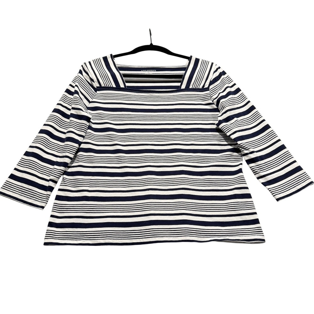 Womens Striped Square Neck Long Sleeve Top PL Nautical‎ Old Money